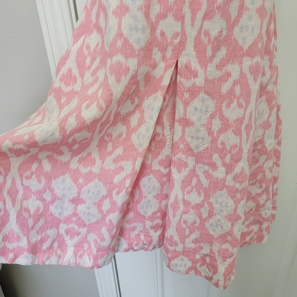 GAP 100% Linen Lined Pink White V Neck Mini Dress Pleated Pockets Size 0 - Picture 5 of 12